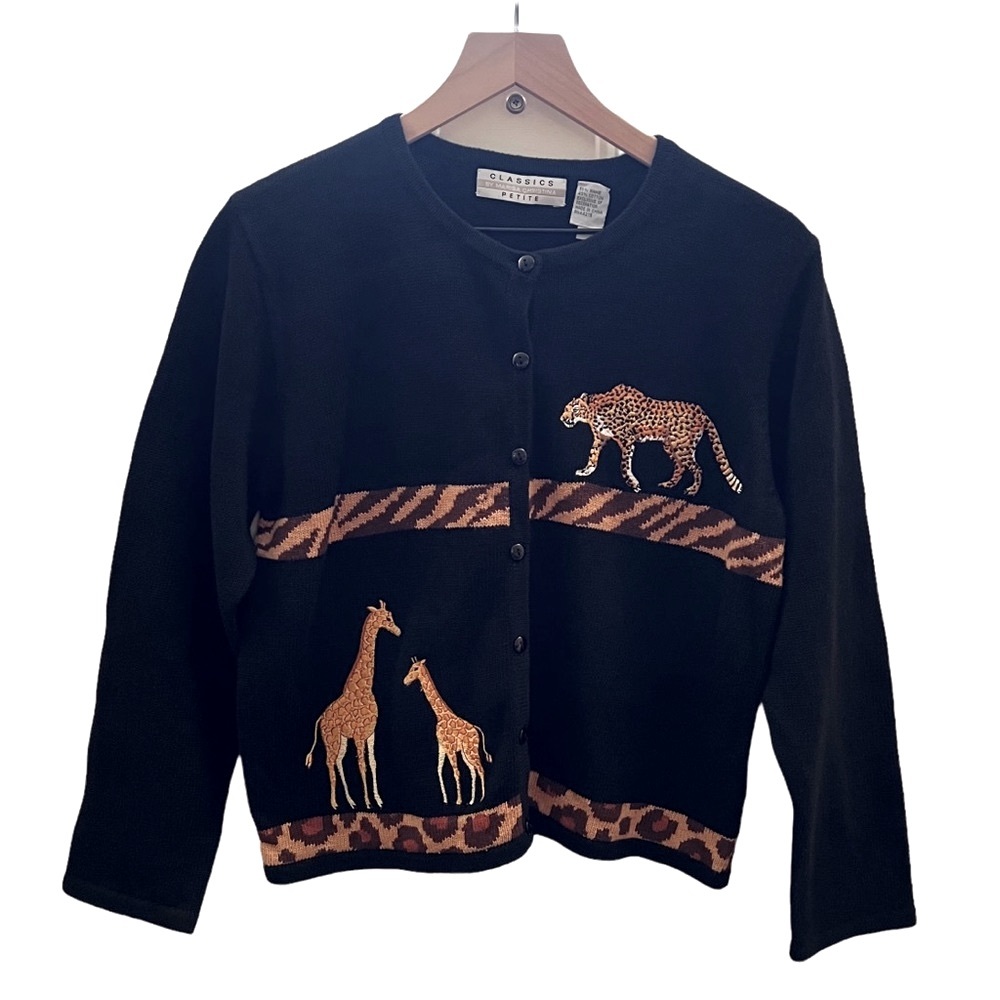 Marisa Christina Classics Petite Animal Cardigan Sz Small
